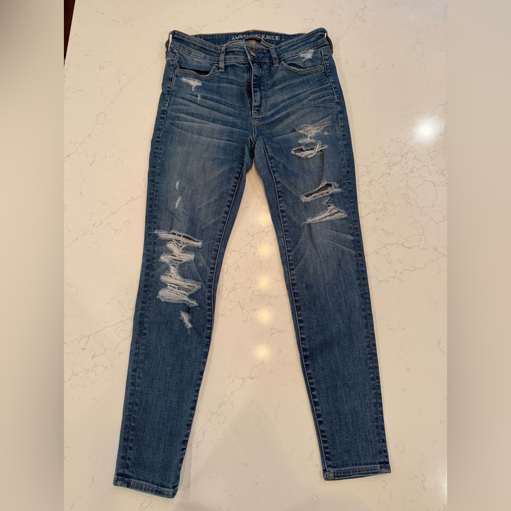 American Eagle Outfitters Ripped Blue Skinny Jeans 4 short